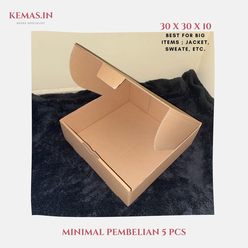 

Kardus Dus uk 30x30x10 cm Die Cut Box Kotak Packing Aksesoris Baju Makanan Pizza Hijab Kue