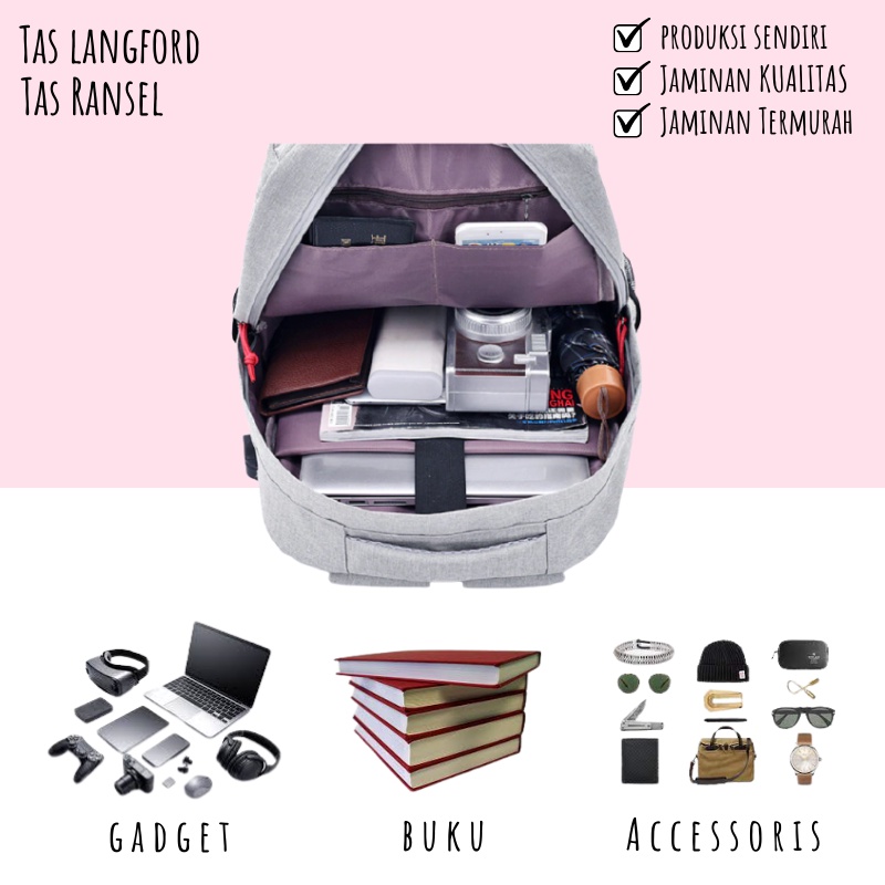 Tas Ransel Backpack Punggung Bahu Sekolah Kerja Kuliah Laptop Model Import Terbaru Multifungsi Stylish Fashion Anti Air Simple Casual Pria Cowok