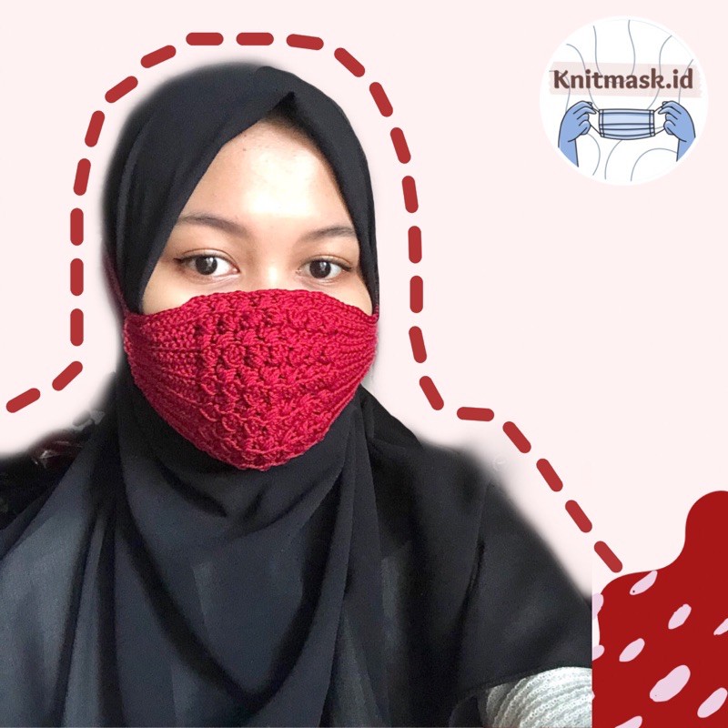 [READY STOCK] Masker Rajut Premium Warna Merah Maroon 3in1 (Masker+ Konektor+ Strap Masker) Termurah