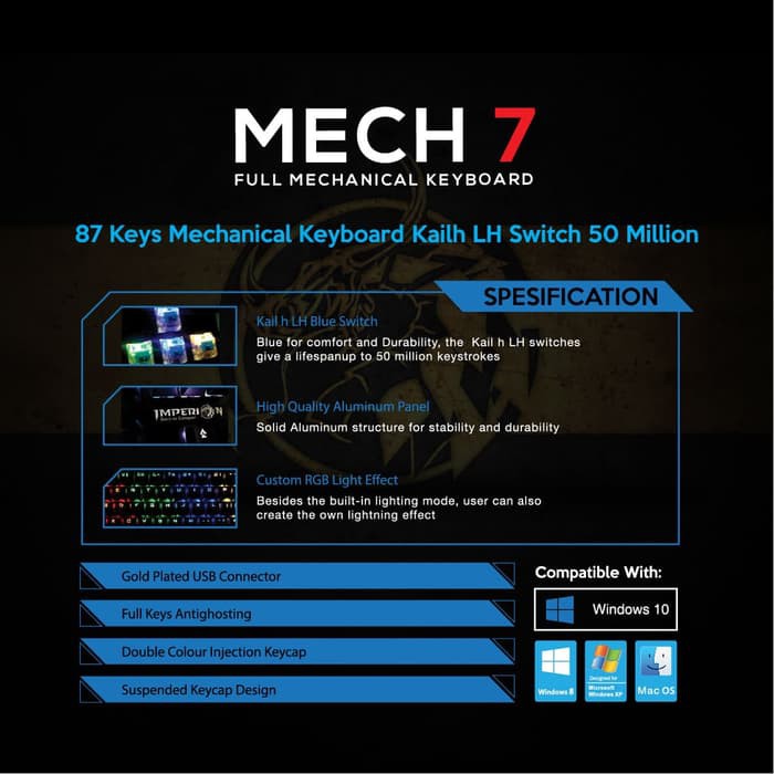 Keyboard Gaming Mechanical Imperion Mech 7 KG-M07R TKL RGB - MECH7