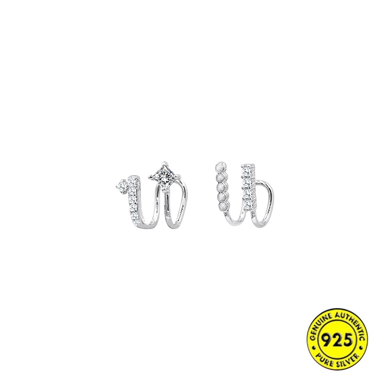 Anting Klip Tanpa Tindik Aksen Berlian Bahan S925 Silver Untuk Wanita