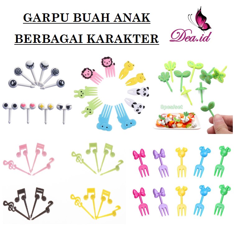 [DEASHOP] GARPU BUAH BERBAGAI KARAKTER / DESSERT FORK ANIMAL / GARPU ANAK / HIASAN BEKAL MAKAN ANAK / TUSUKAN BENTO BUAH ANAK / CHILDREN FRUIT FORK DECORATION DESSERT TOOTHPICKS