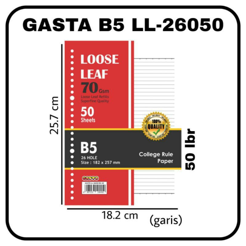 

Loose leaf Ukuran B5/ 26 Hold/ Isi ulang Binder Besar/ B5 Polos/ B5 Garis/ B5 Warna
