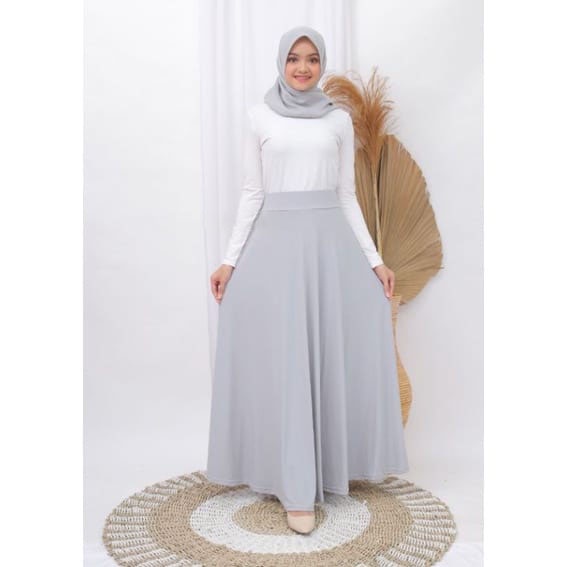 Rok Payung Panjang Wanita Rok Lebar-Grey
