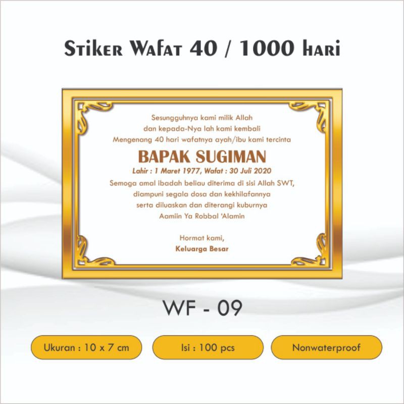 Stiker mengenang / memperingati 7/ 40/100/1000 hari meninggal / wafat. Stiker Tahlil / Tahlilan-5