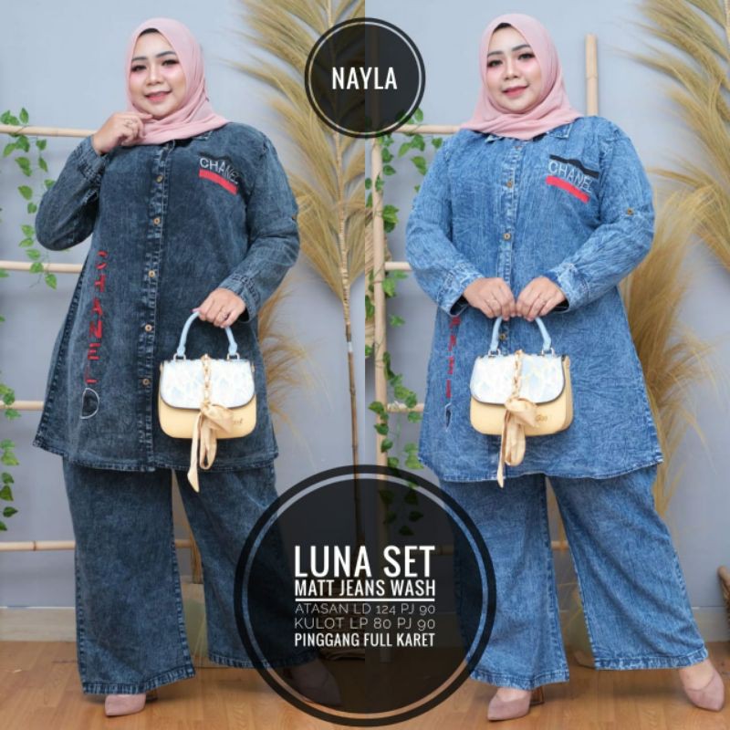 Luna Setelan Jeans Wanita Jumbo