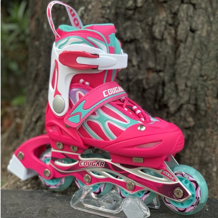 Sepatu roda Anak Inline Skate Anak Pemula Cougar MZS701-QS Pink Blue