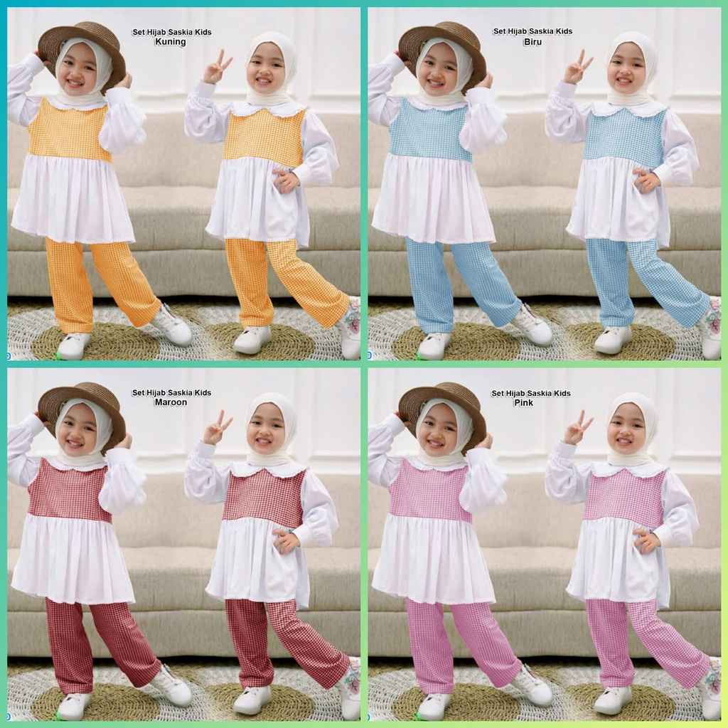 Set Hijab Saskia Kids/set celana anak/setelan gamis anak/setelan syari anak/setelan muslim anak/set 