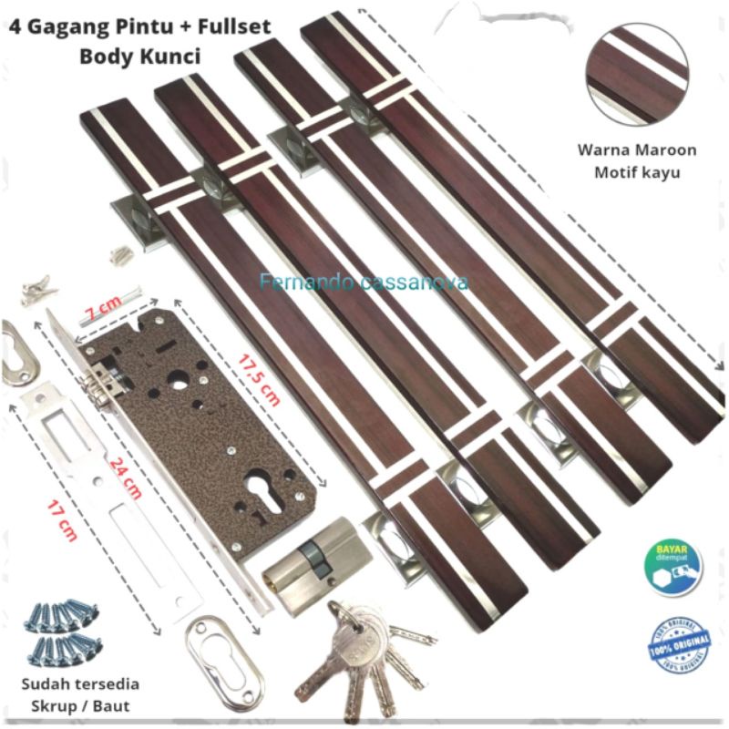 4 pcs Handle pintu Gagang pintu panjang 33cm 45cm 60cm + 1 set bodi kunci Tarikan pintu rumah minimalis
