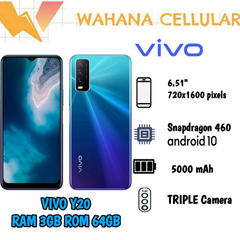 HP VIVO Y20 RAM 3/64GB - FIFO Y20 RAM 3GB ROM 64GB Garansi Resmi Vivo Indonesia