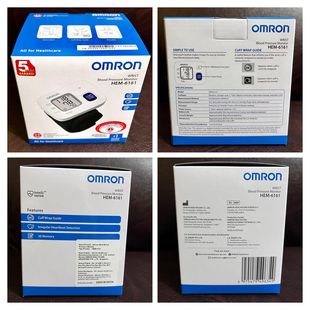 TENSIMETER DIGITAL PERGELANGAN TANGAN OMRON HEM 6161 / OMRON WRIST BLOOD PRESSURE MONITOR HEM 6161