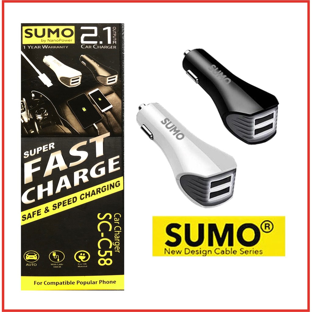 Charger Mobil SUMO FOR SAMSUNG OPPO XIAOMI IPHONE VIVO HUAWEI 2.1A FAST CHARGING