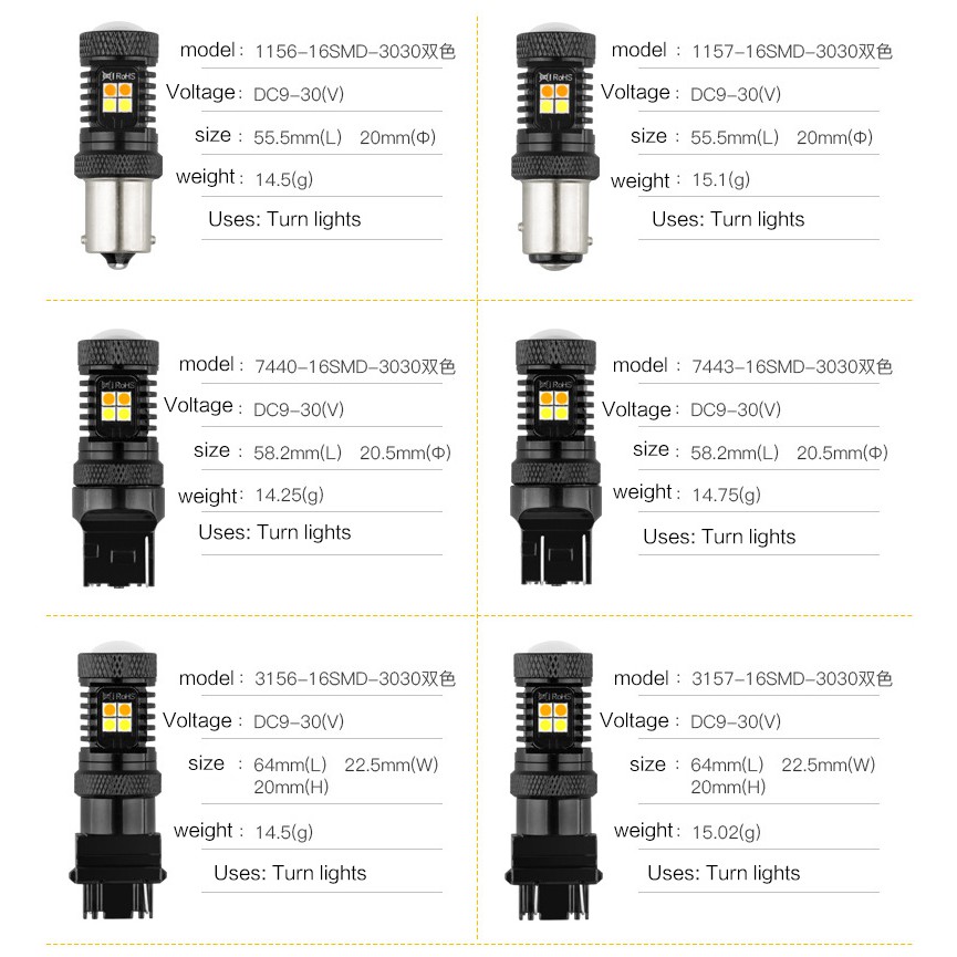 2Pcs【In stock】T20 1157 T25 7443 Car LED Turn signal lamp Canbus DRL Directional light