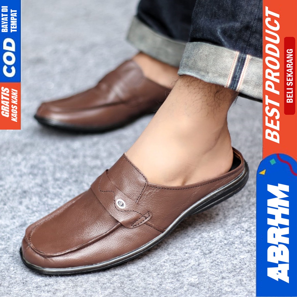 Sepatu Sandal Casual Kulit Asli Bustong Tutong Sendal Slop Original Murah Terbaru Kekinian