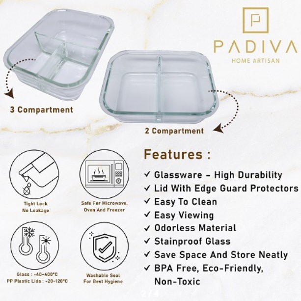 Padiva 1040ml Pink Mix 2+3compartments Crystal Glassbox (GBC1040MP)