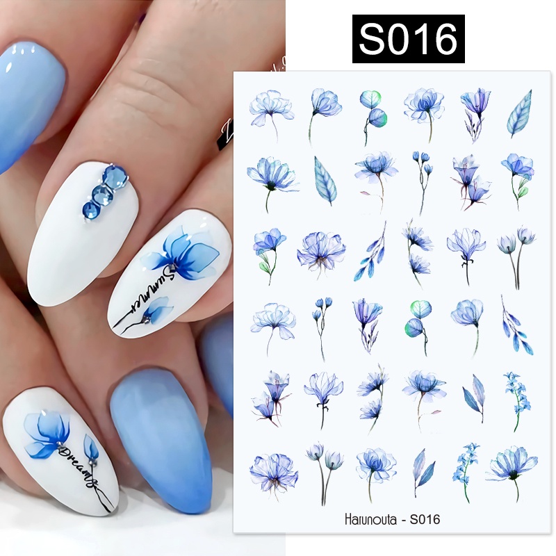 Harunouta 1 Lembar Stiker Kuku 3D Motif Hati / Daun Warna Ungu Untuk Dekorasi Nail Art DIY