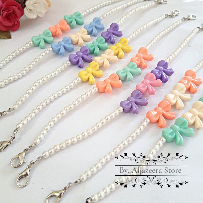 Konektor Masker Hijab Earloop Mutiara Pita Bow | Konektor Masker Earloop Anak Dewasa | Pengait Maske