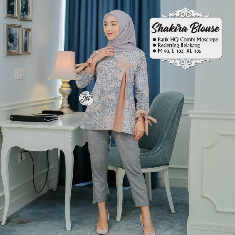 Atasan Batik Wanita Kerja Dolby Dolbi Dobby Doby M L XL XXL L4 L5 Modern dan Terbaru 2021-Mocca