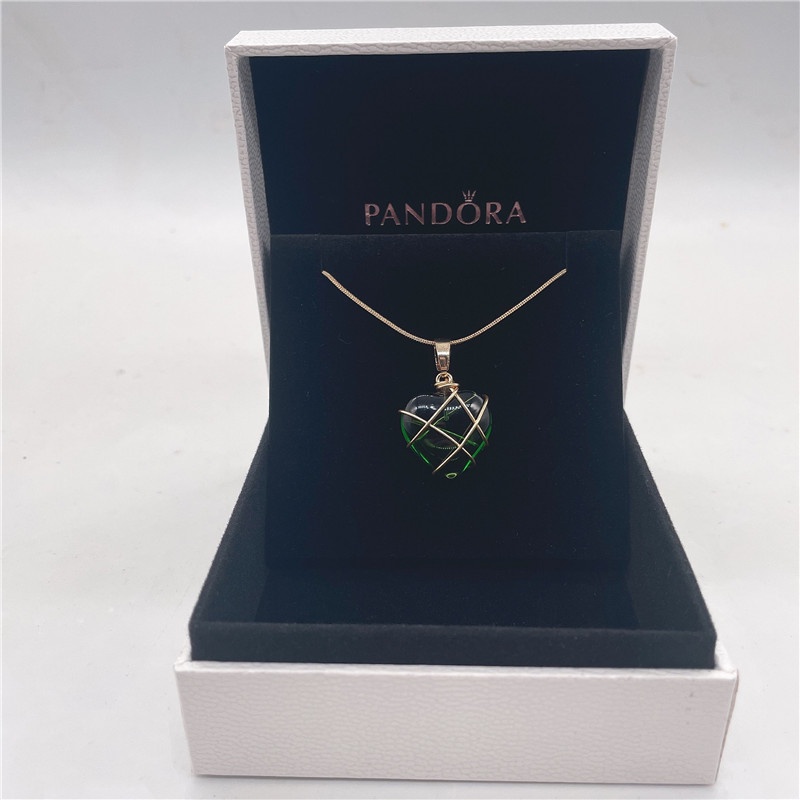 Pandora Kalung Rantai Emas 18K Liontin Hati Hias Cubic Zirconia Untuk Wanita