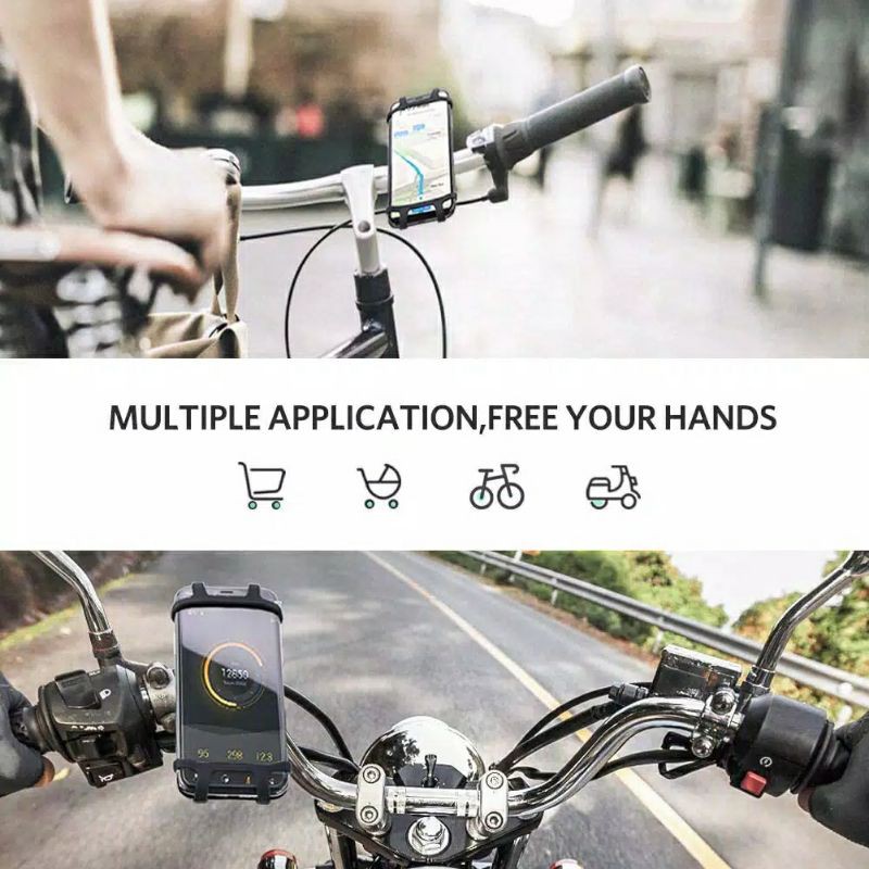 Holder HP Sepeda dan Motor Silikon Elastis Braket Universal Dudukan Handphone GPS Smartphone