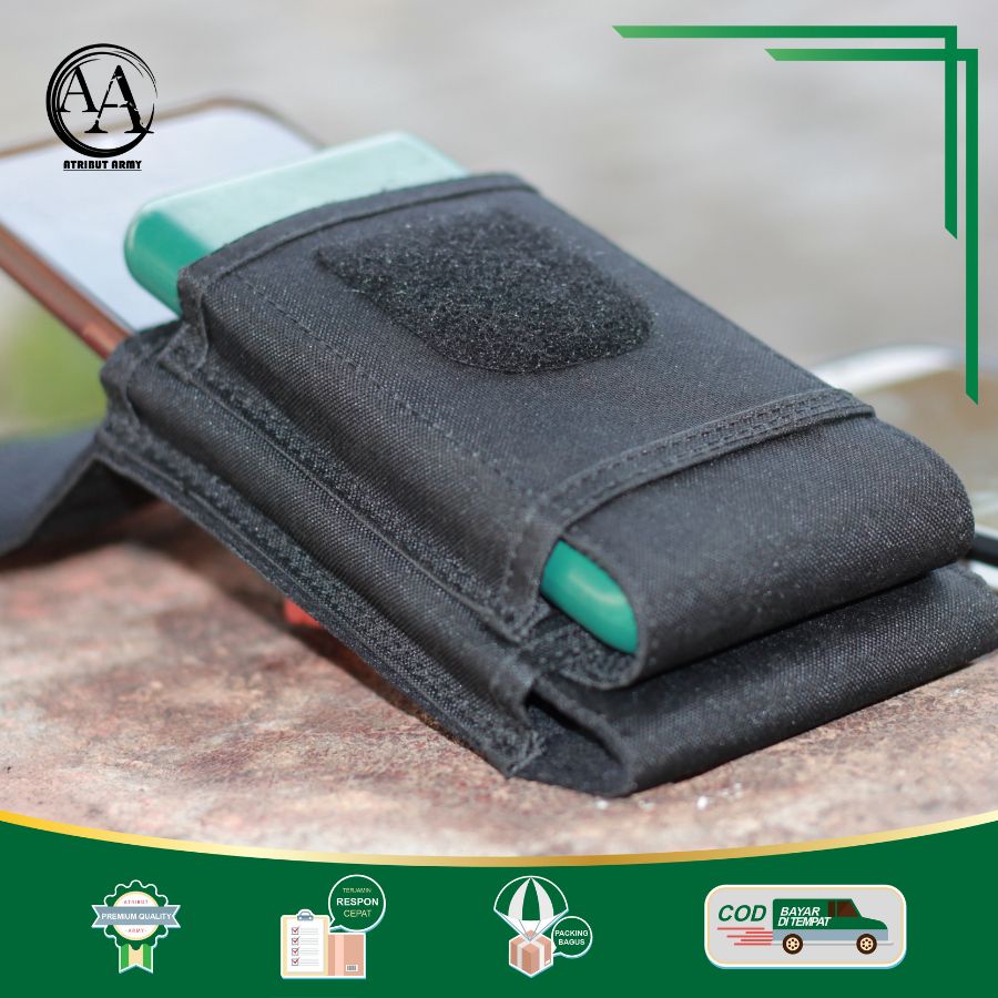 Tempat Sarung HP Pinggang KANVAS TACTICAL Tas Dompet Handphone Pouch Hp Pria bonus Logo karet