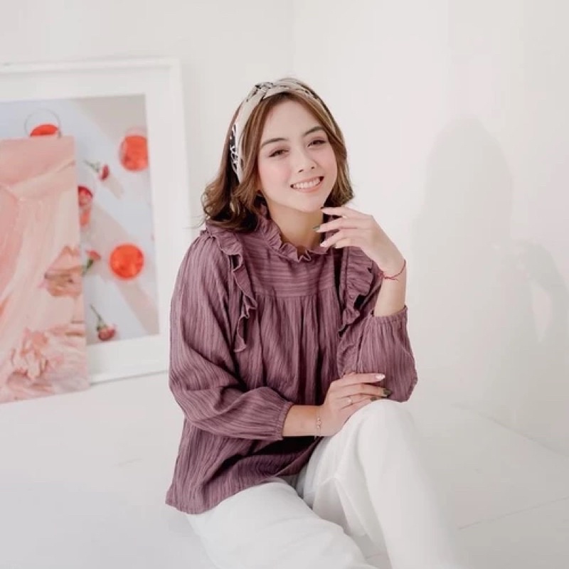 Puffy Crincle Blouse Wanita  / Blouse Salur Wanita / Blouse Kerja Wanita-MELODY LILAC