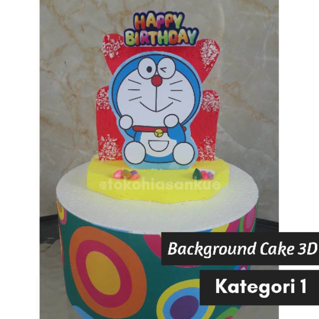 3D1 - Hiasan kue ulang tahun background cake doraemon
