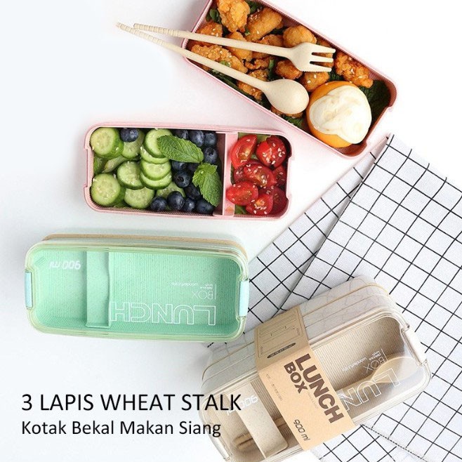 Trend-Kotak Bekal Makan Wheat Straw Lunch Box Three Layer 900 ml