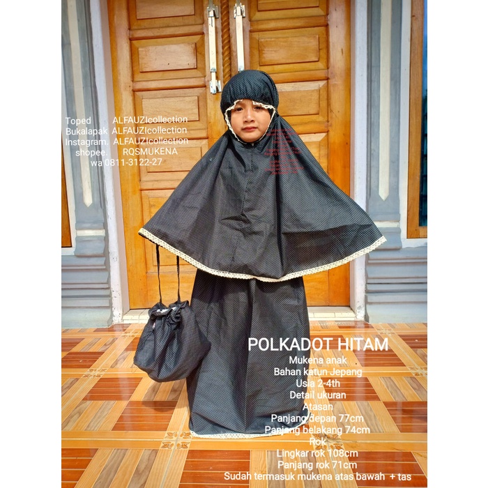 Mukena Anak Mukena katun jepang anak polkadot hitam usia 2-4 tahun(W7B7) Mukena Anak Premium BAHAN A
