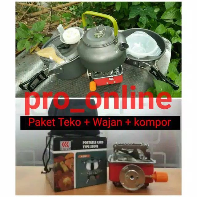 Paket Hemat Cooking Set Plus Teko DS308 &amp; Camping Stove K202 Kemping Outdor