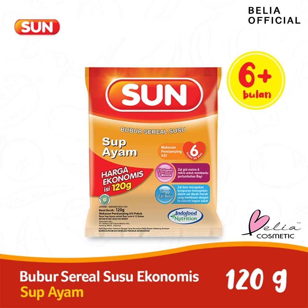 ❤ BELIA ❤ SUN Bubur Sereal Susu Marie Biscuit | SACHET 20g 80g 120g | Bayi 6+ bulan keatas | Instant | Snack | Makanan Aman Baby | Sehat | MPASI | BPOM