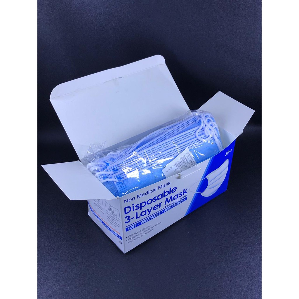 Masker Mulut Isi 50 Pcs /  Masker Disposable/Surgical Face Mask 3 Ply Earloop - Masker APD Safety