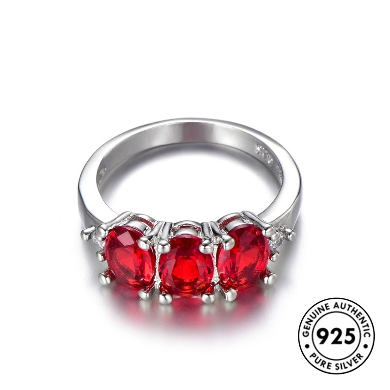 Cincin Berlian Merah Bahan S925 Silver Gaya Elegan