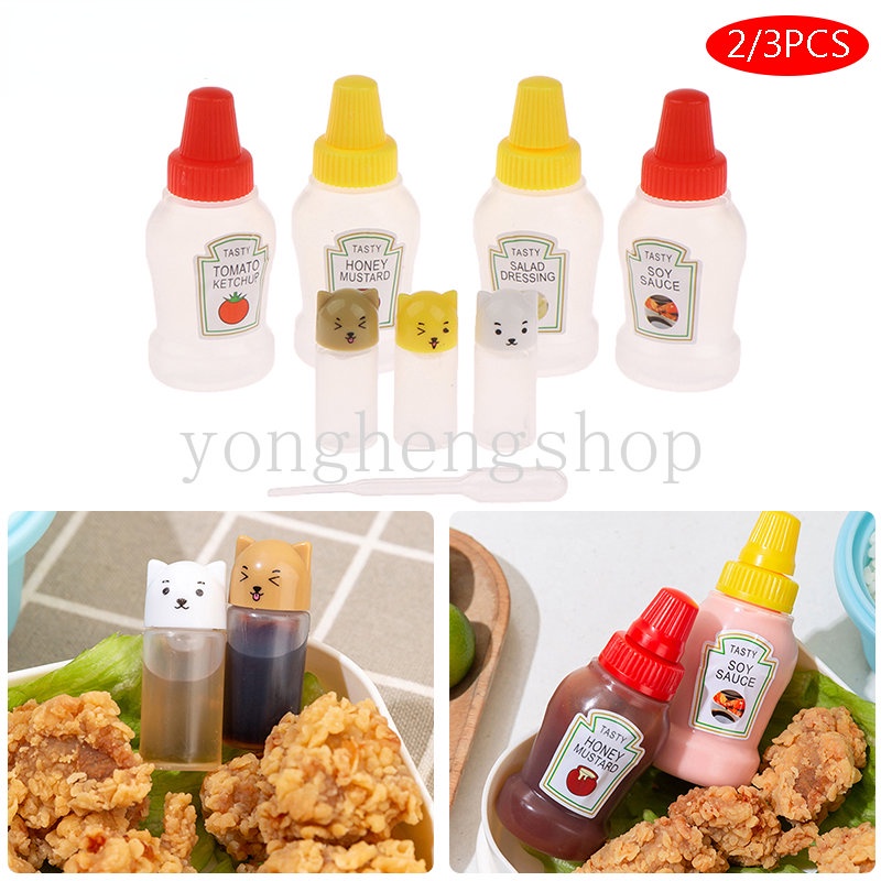 2 / 3 Pcs / Set Botol Wadah Bumbu Saus Tomat Salad Dressing Bento Makan Siang Mini Portabel Untuk Dapur