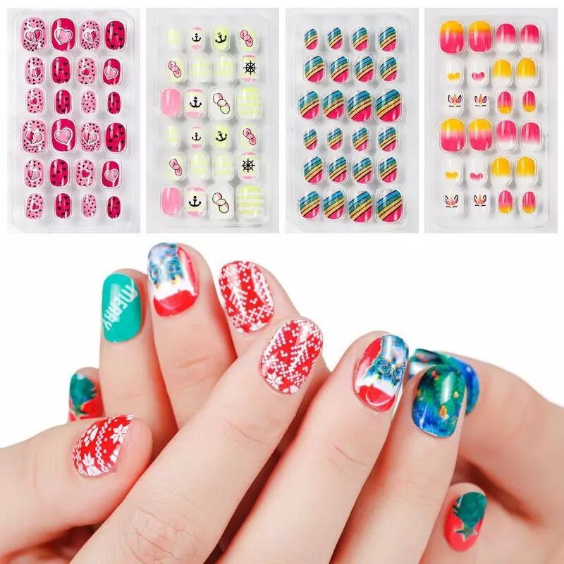 Kuku Palsu Nails Art 24 Pcs Kuku Palsu 3d/Stiker Kuku Tahan Air /Kotak Free Lem Cair 2gr