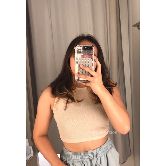 Rib Tanktop Crop Top / baju wanita korea / crop top korea-Cream