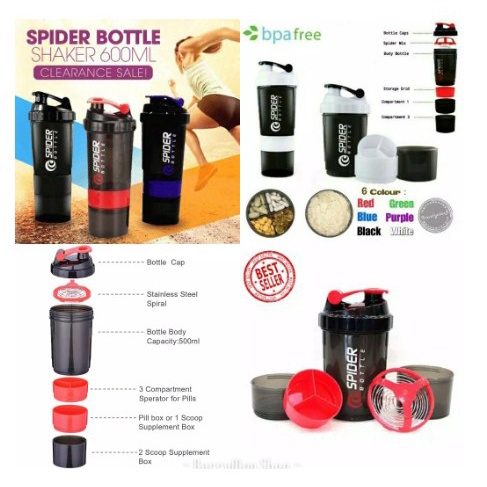 BOTOL MINUM SHAKER SPIDER Air Susu Bubuk Gym Fitnes Fitness 600ML Tumbler Gym Olahraga Smart Shaker SmartShaker [MG04]