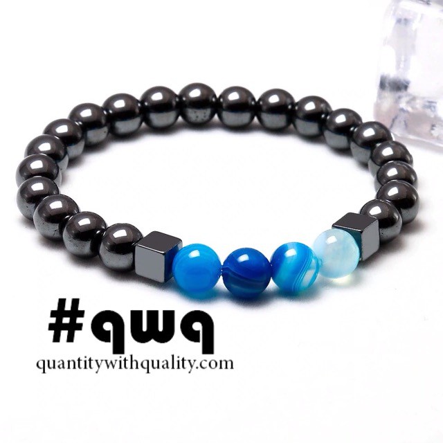 gelang batu aquamarine hematite blustin badar besi natural healing top seller 8mm