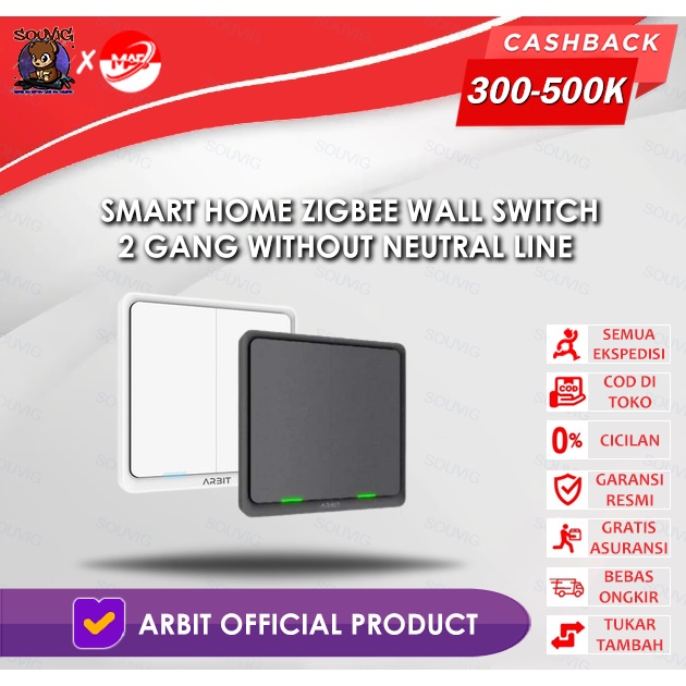 ARBIT Smart Home ZigBee Wall Switch 2 Gang Without Neutral line TUYA