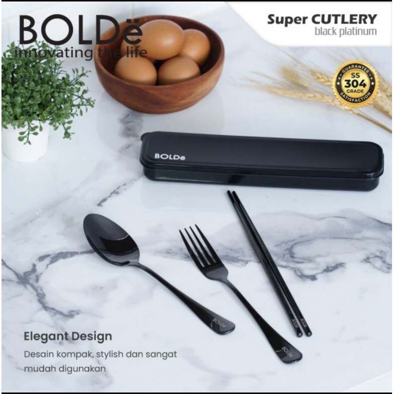 BOLDe Super Cutlery Black Platinum Set 4 Pcs - Sendok Garpu Sumpit