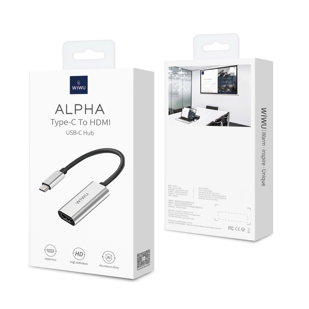 WIWU ALPHA HDMI - Hub Adapter USB-C to 4K HDMI Connector Cable - Kabel Adapter USB Type-C ke HDMI