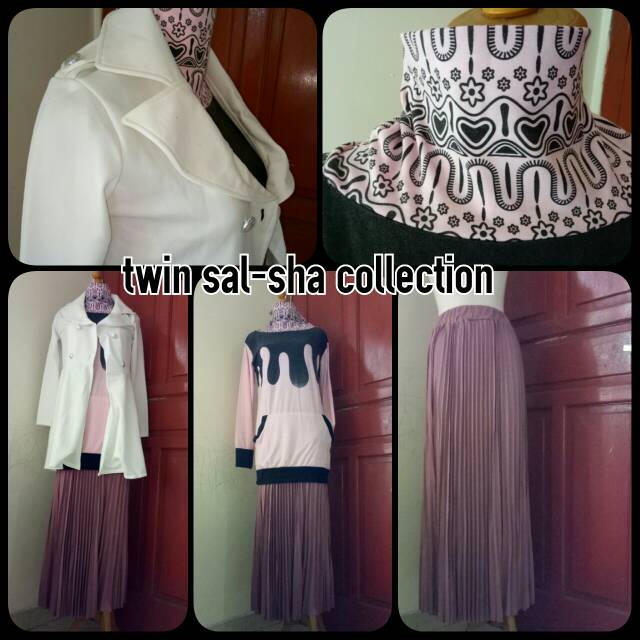 Set blazer rok plisket pink