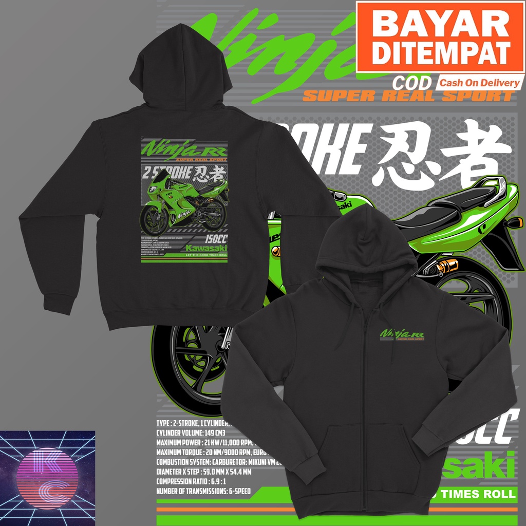 JAKET HOODIE ZIPPER KAWASAKI NINJA RR 150 BIG SIZE JUMBO JAKET MOTOR PRIA WANITA