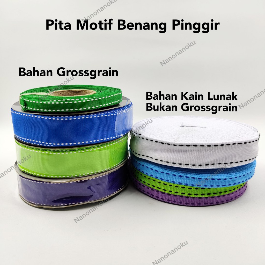 

Pita Grossgrain, Kain Lunak Motif Benang Pinggir (2 ukuran)