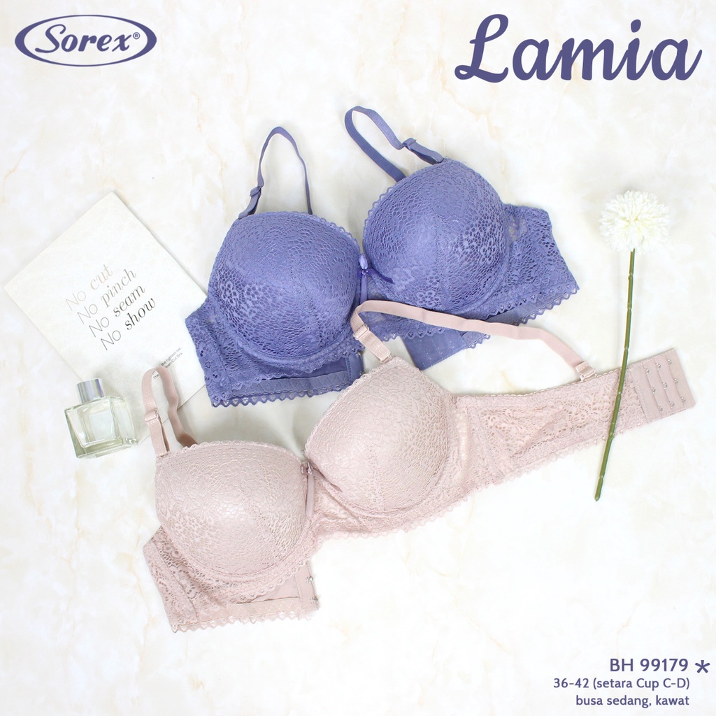 BH Sorex 99179 Bra Wanita Cup 3/4 Kawat Busa Sedang Kait 3 Ukuran 36-42 Motif Bunga Aksen Renda Terbaru Termurah