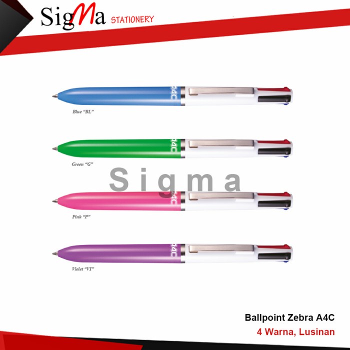 

Pulpen pen 4 warna Zebra A4C 1lusin promo