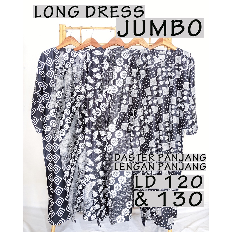 Daster Panjang Lengan Panjang Jumbo Long Dress Big Size Batik Bahan Rayon Nyaman Hijab Ibu Rumah Tangga Orang Tua