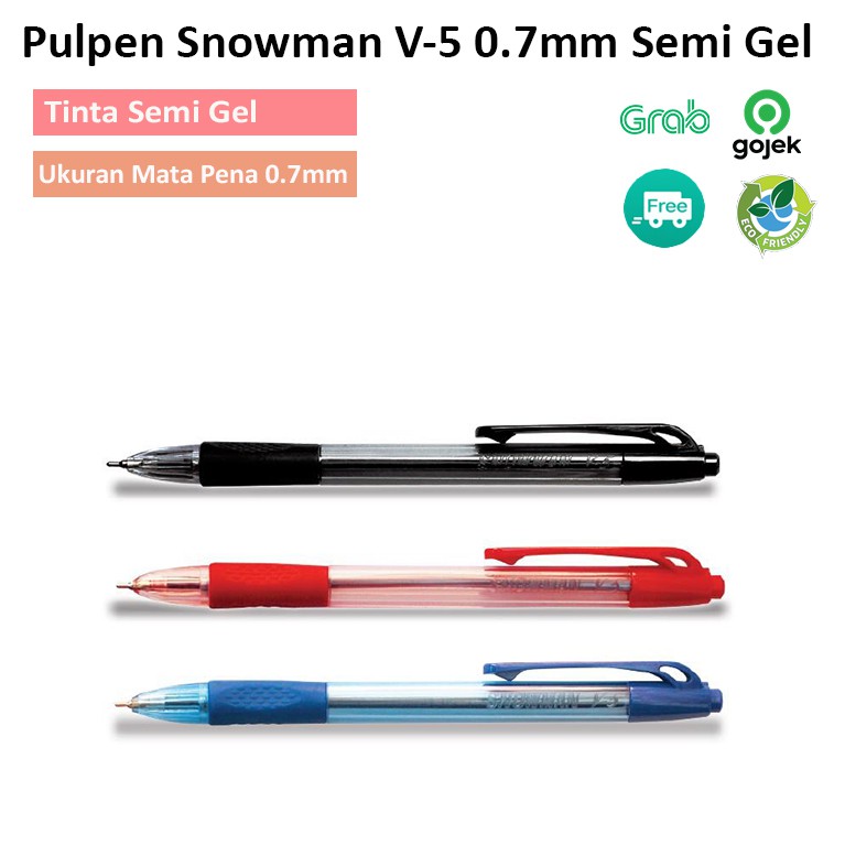 Snowman Ballpoint V5 0.7mm / Pulpen Snowman V 5 Cetekan / Pen Snowman V-5 Semi Gel 109