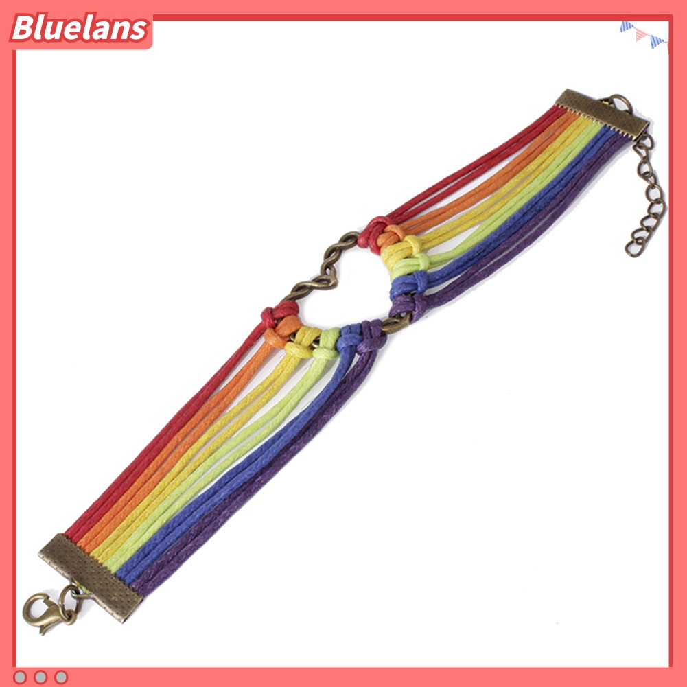 Bluelans Gay Pride Heart Charm Multilayer Rainbow Rope Bracelet Bangle Lesbian Jewelry