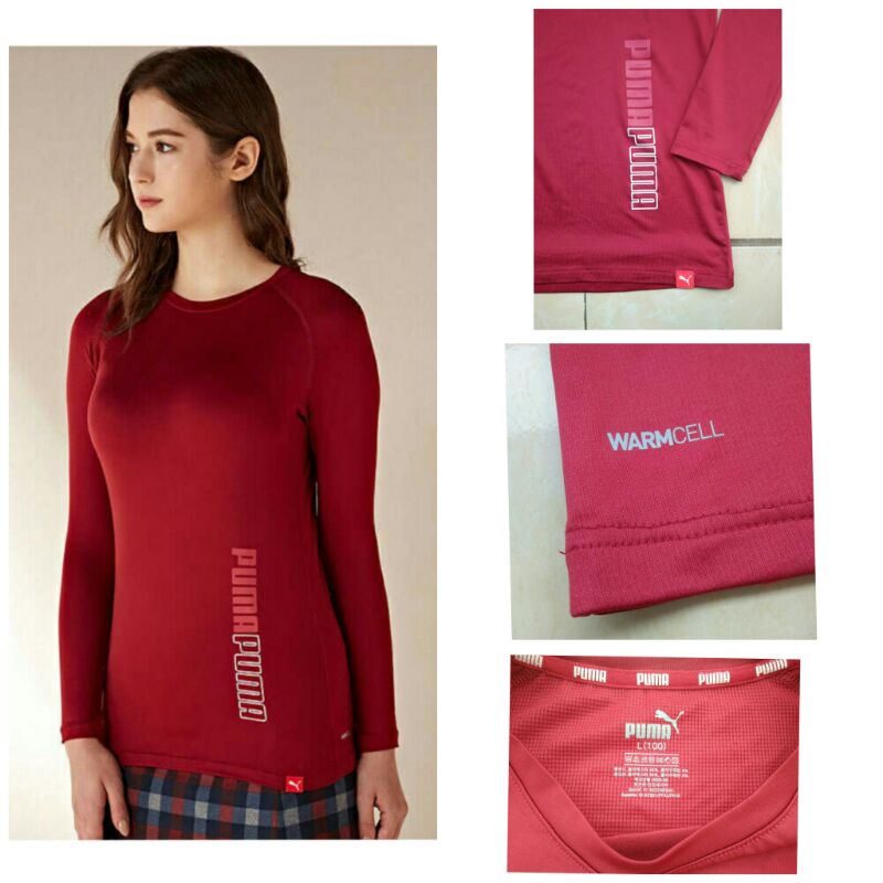 Baselayer Wanita WarmCell Puma | Manset Olahraga Cewek | Kaos Lengan Panjang Merah